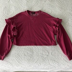 7 for all mankind crewneck w/ruffle sleeve
